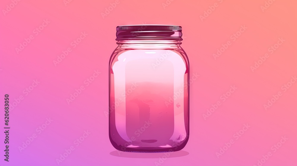  a glass jar with a lid on a pink and purple background with a shadow of a jar on the bottom of the 