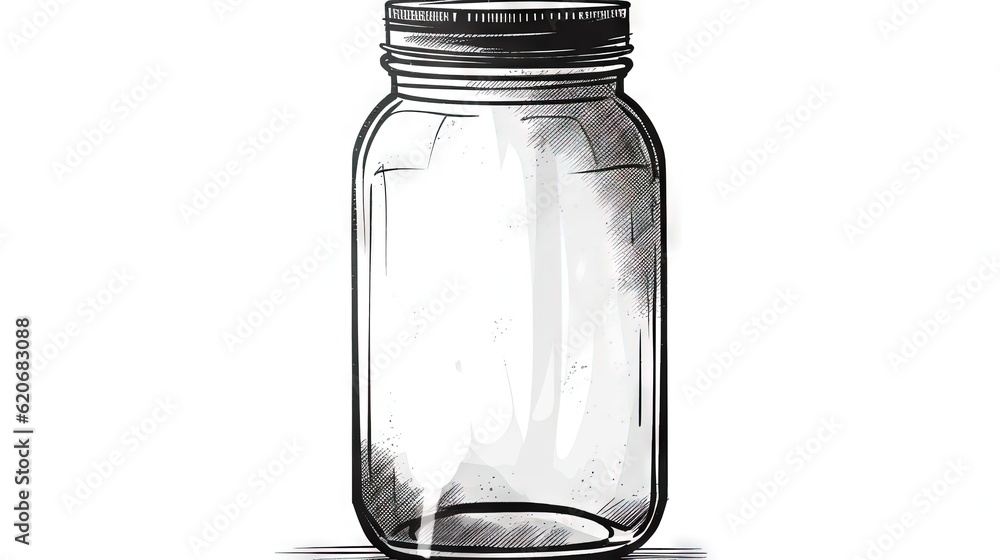  a glass jar with a black lid on a white background with a shadow of the jar on the floor and the bo