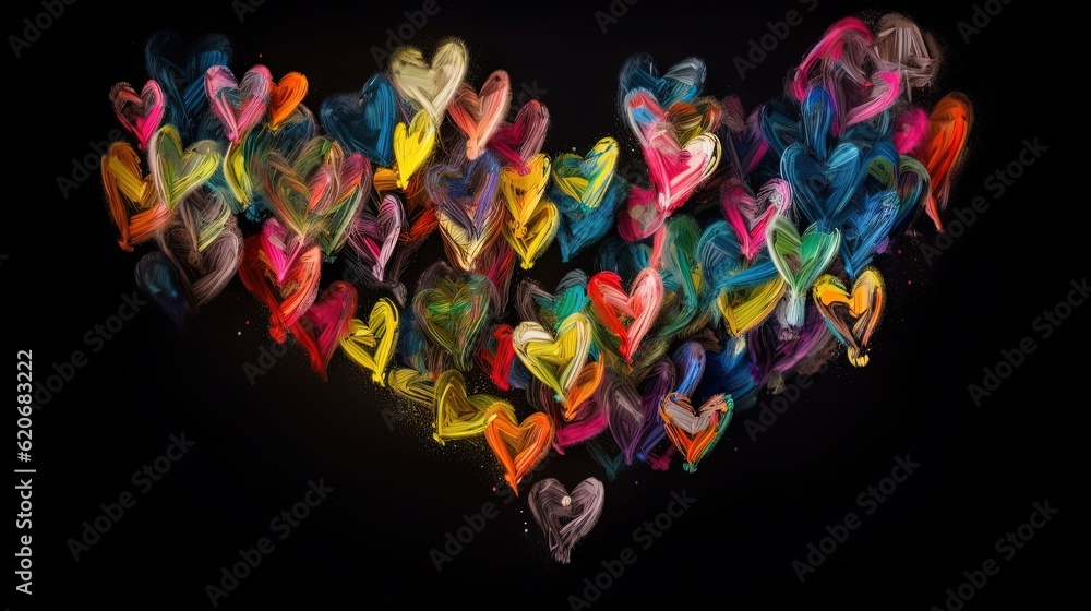  a heart made of many different colored hearts on a black background with sparkles and sparkles in t