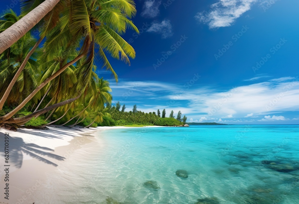 Tropical beach panorama on Fakarava French Polynes