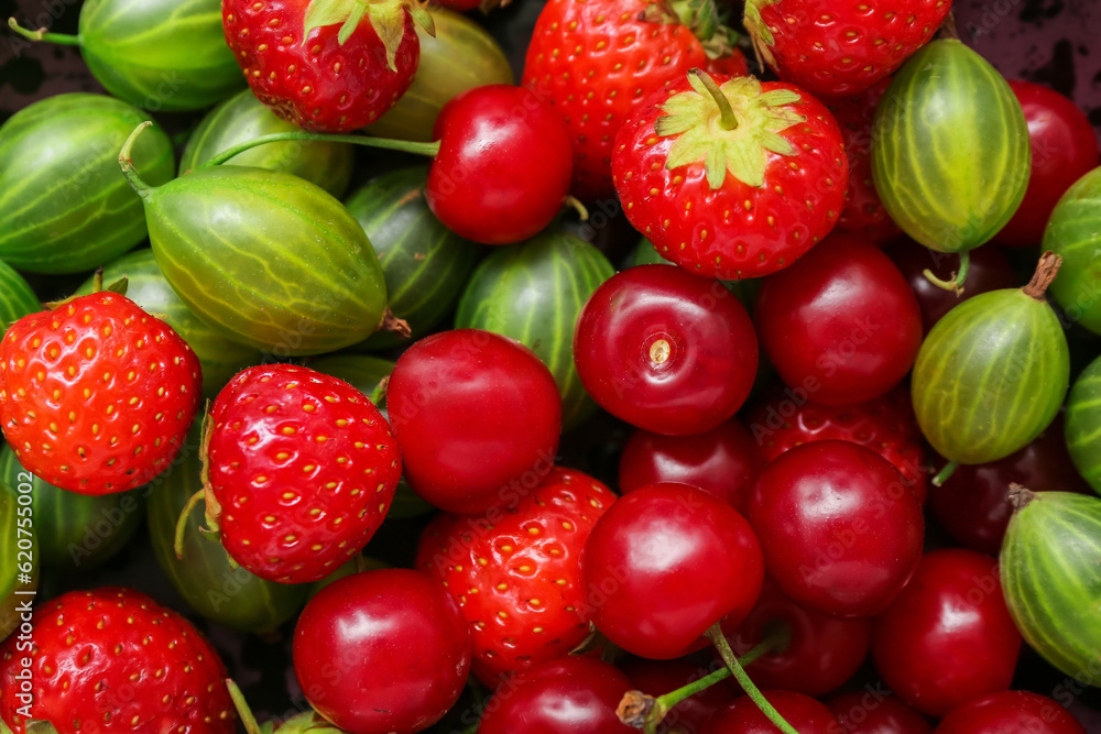 Different fresh berries as background, closeup