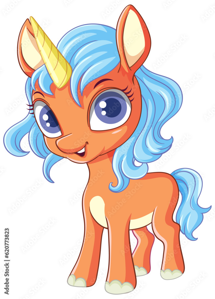 Orange Unicorn with Blue Mane Vector