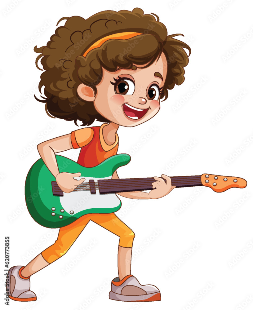 Female rock musician playing bass