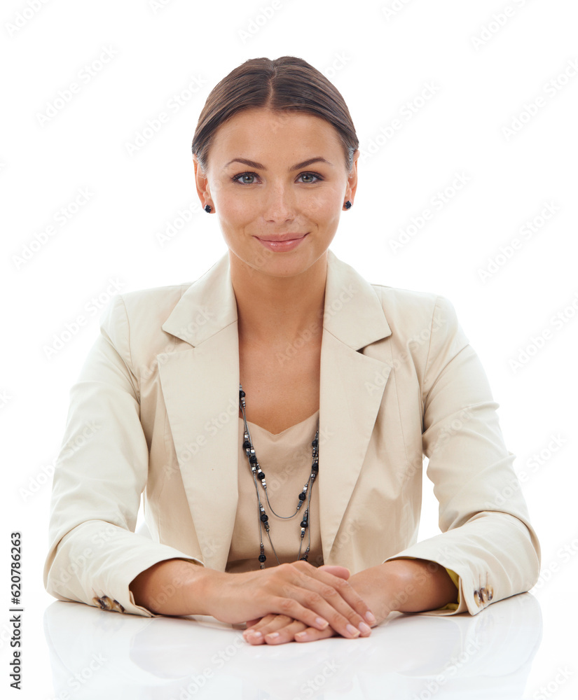 Business woman, smile and portrait with confidence and lawyer with ambition isolated on transparent 