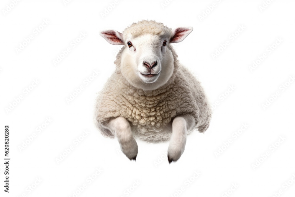 A Sheep, Happy sheep jumping isolated on white background. Generative AI