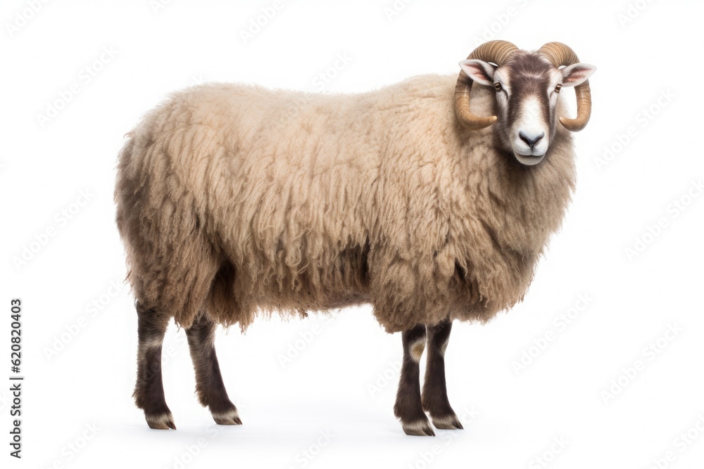 A Sheep, North country cheviot sheep breed isolated on white background. Generative AI