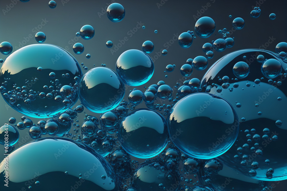 Bubbles blue background. Surreal wallpaper with curvy organics circle shapes. Generative ai