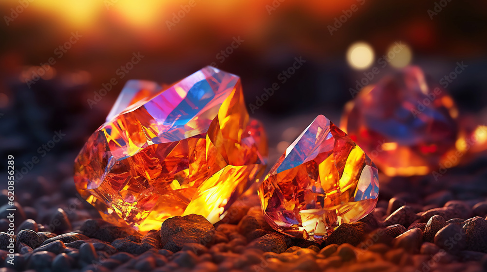 Amazing bright and shiny Sunset Fire Opal crystal cluster background. Jewel mineral detailed macro. 