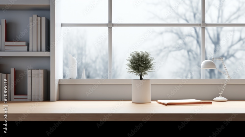 modern bright office workspace with accessories on a white tabletop, Modern minimal white office roo