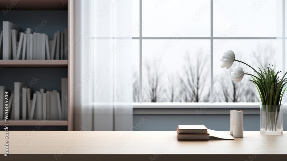 modern bright office workspace with accessories on a white tabletop, Modern minimal white office roo