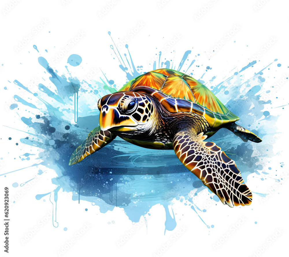 Painted sea turtle. Illustration AI Generative.