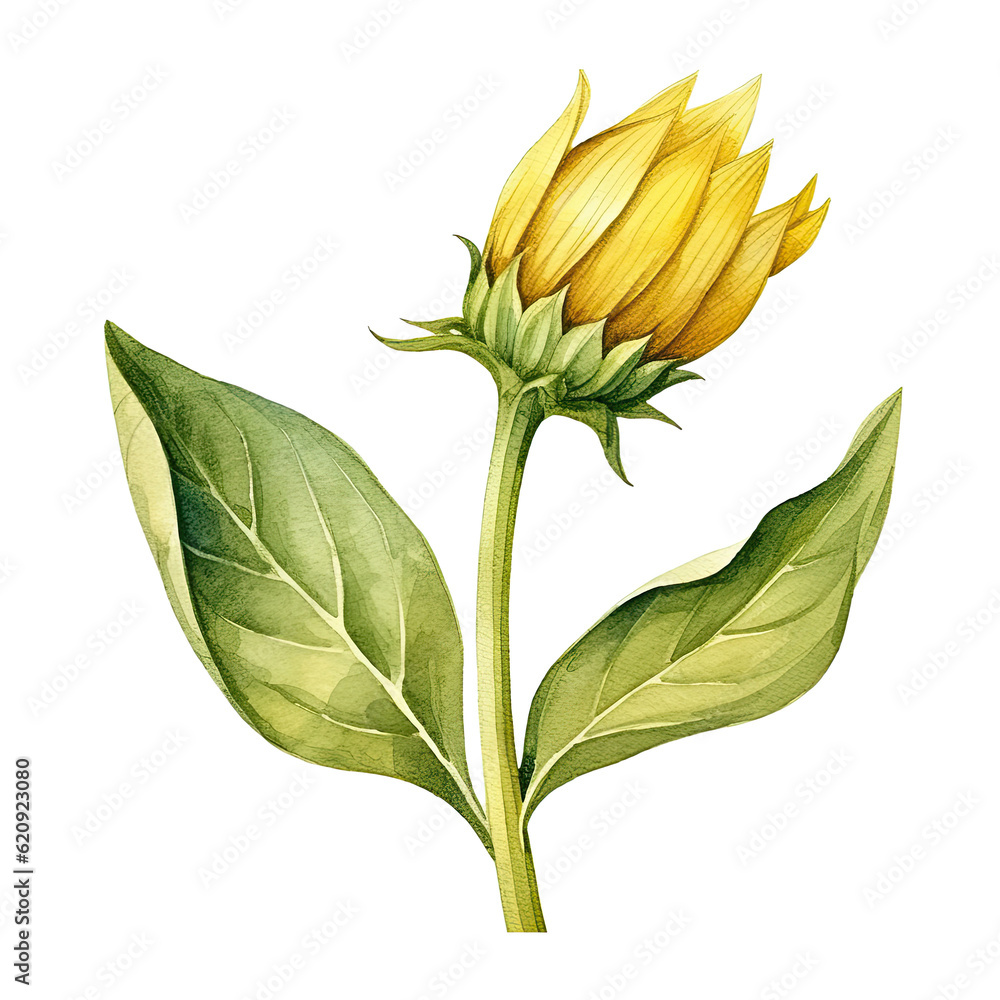 Sunflower watercolor isolated. Illustration AI Generative.