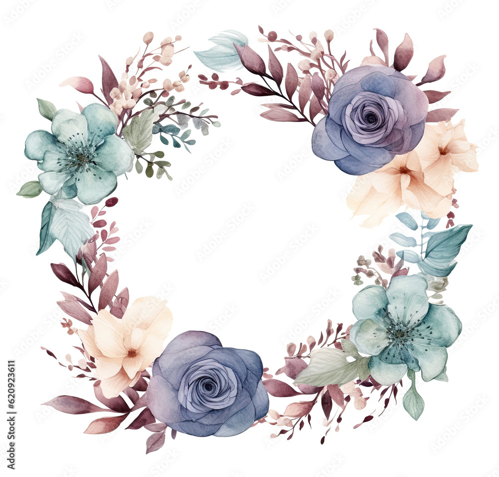 Watercolor floral frame. Illustration AI Generative.