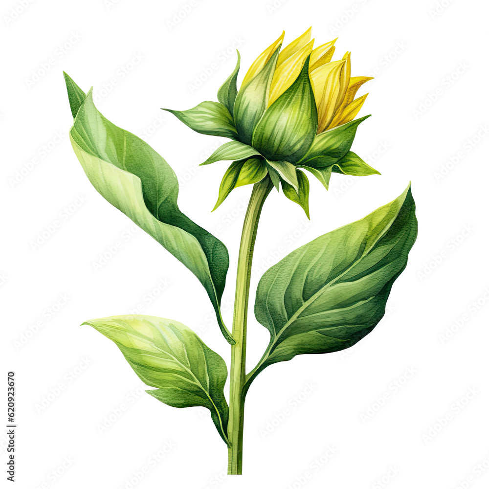 Sunflower watercolor isolated. Illustration AI Generative.