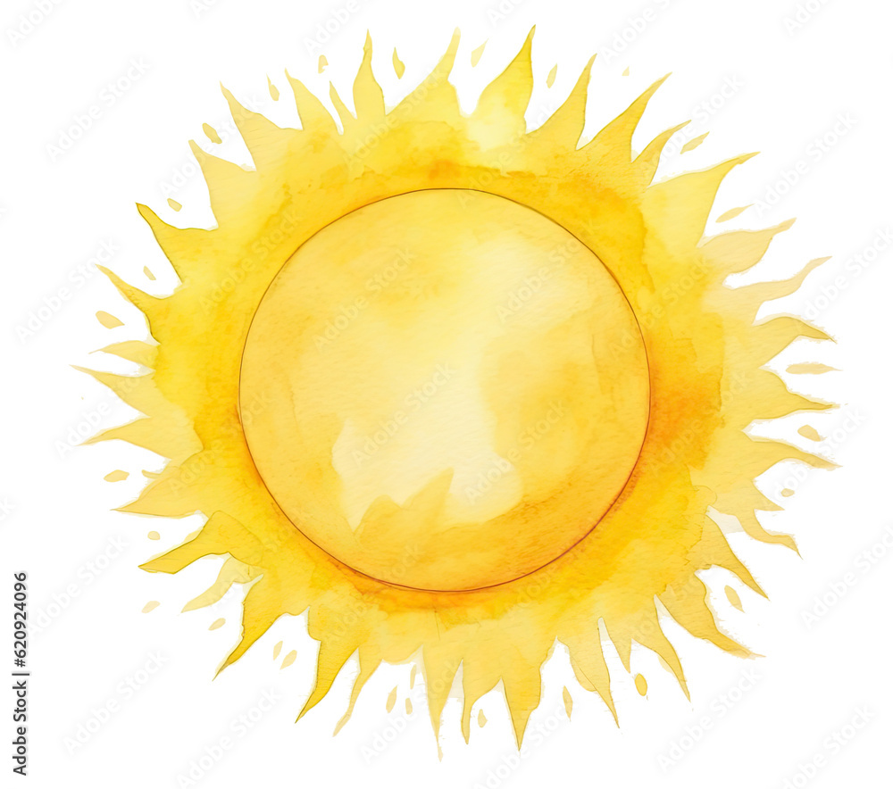 Cute watercolor sun. Illustration AI Generative