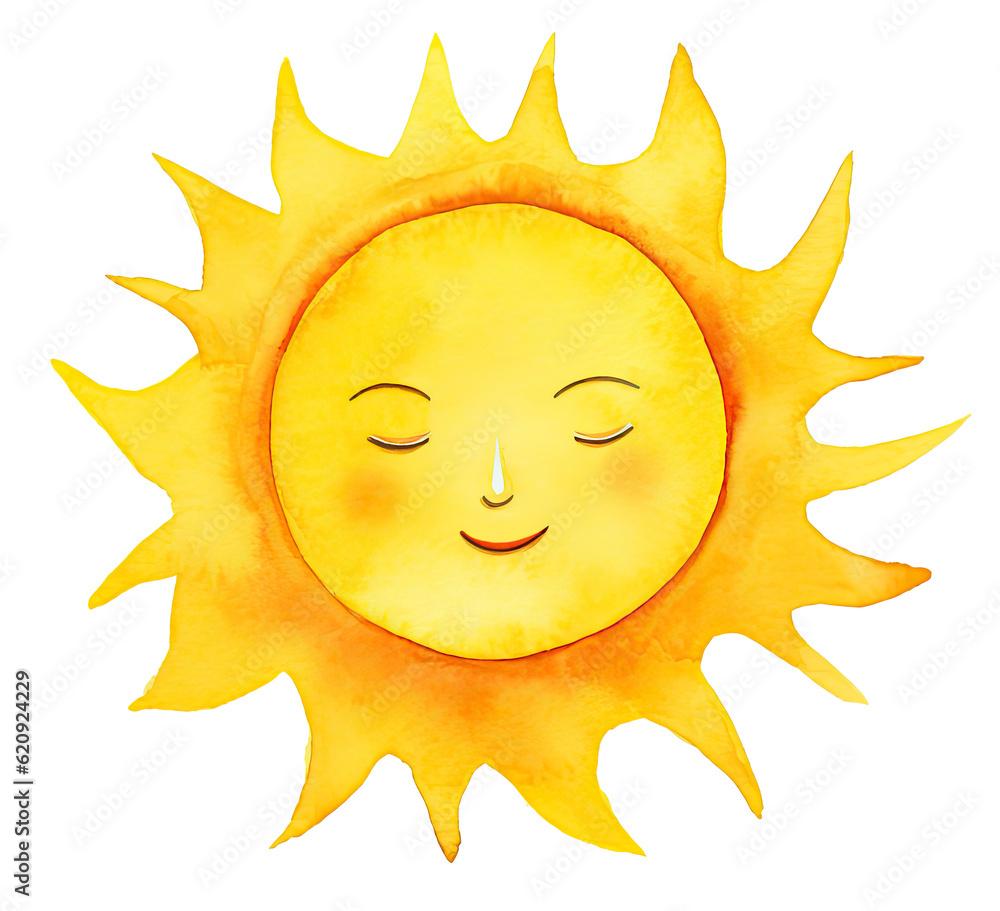 Cute watercolor sun. Illustration AI Generative