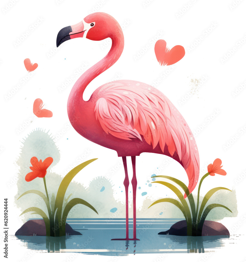 Pink painted flamingo. Illustration AI Generative.