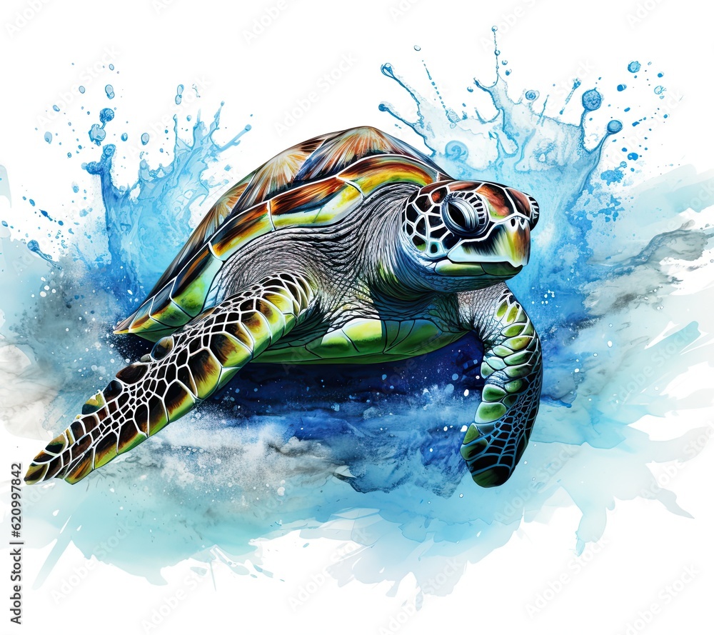 Painted sea turtle. Illustration AI Generative.