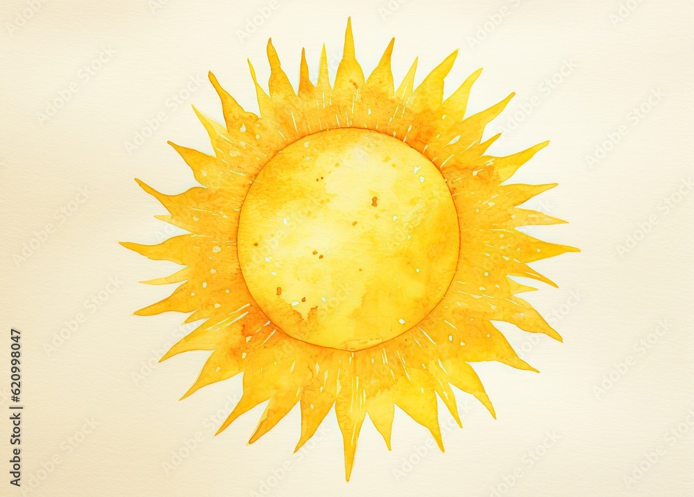 Cute watercolor sun. Illustration AI Generative