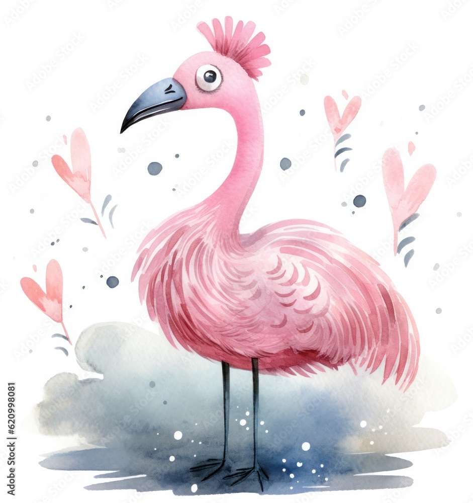 Pink painted flamingo. Illustration AI Generative.