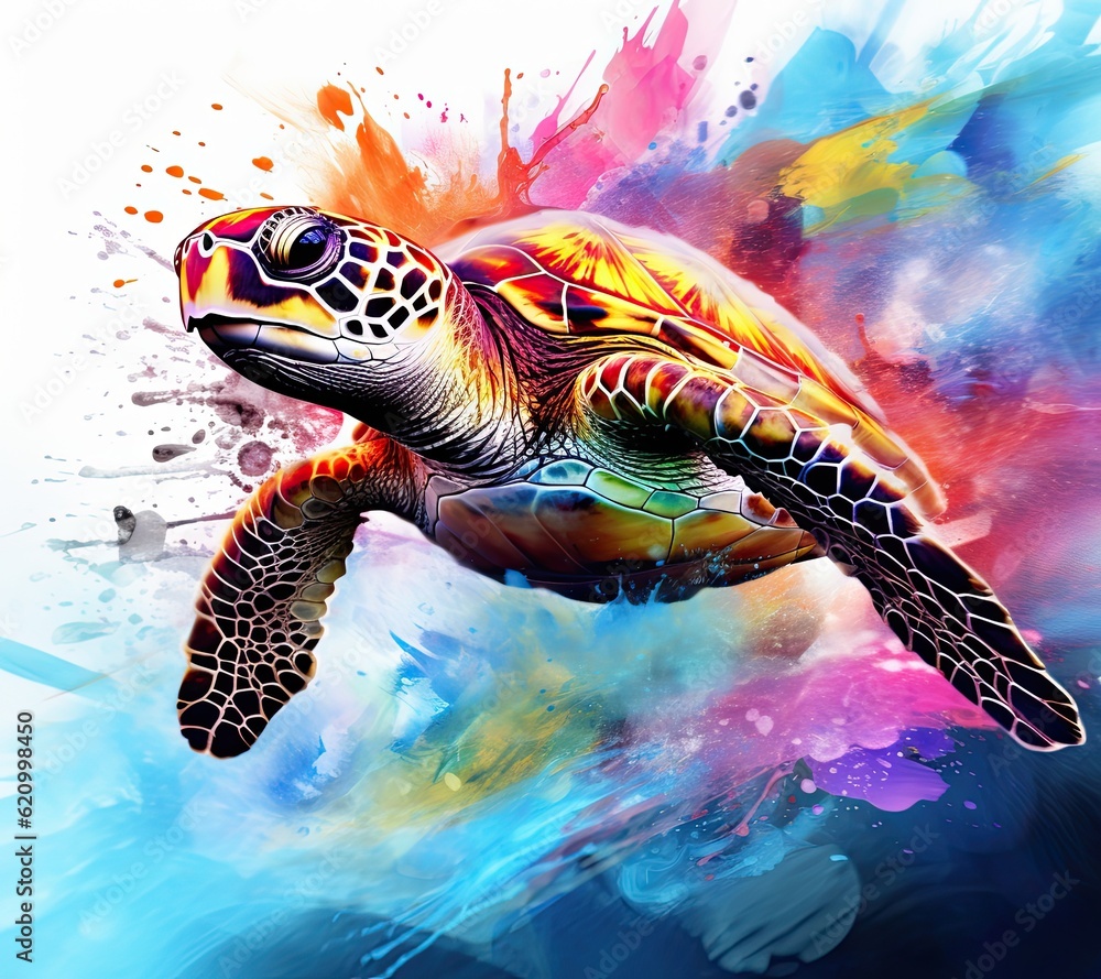 Painted sea turtle. Illustration AI Generative.