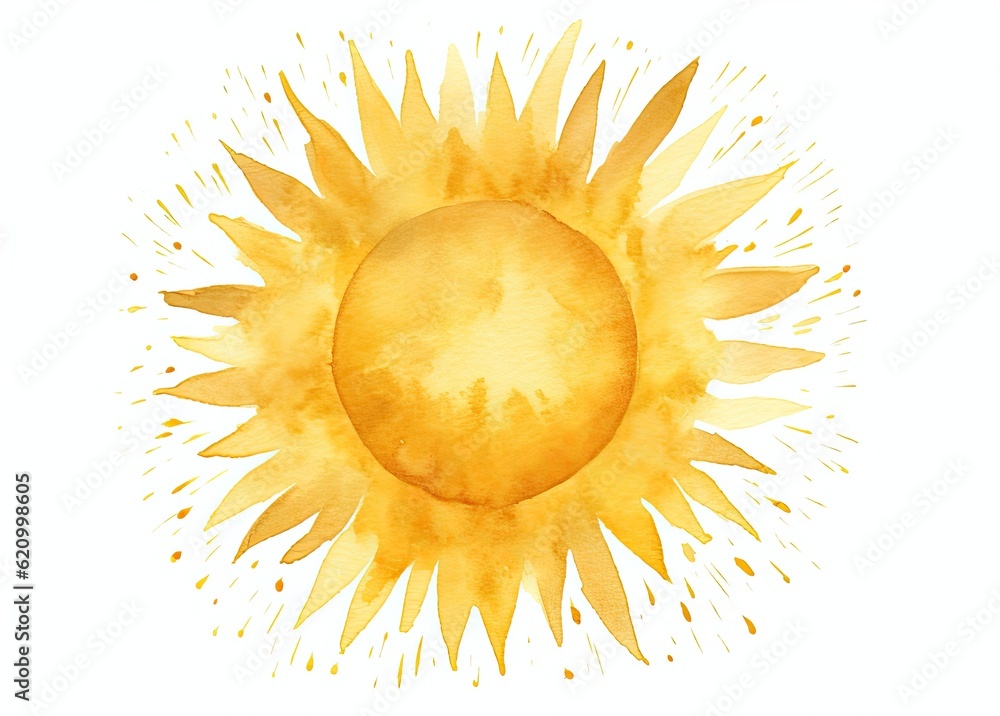 Cute watercolor sun. Illustration AI Generative