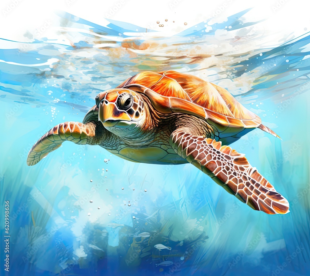 Painted sea turtle. Illustration AI Generative.