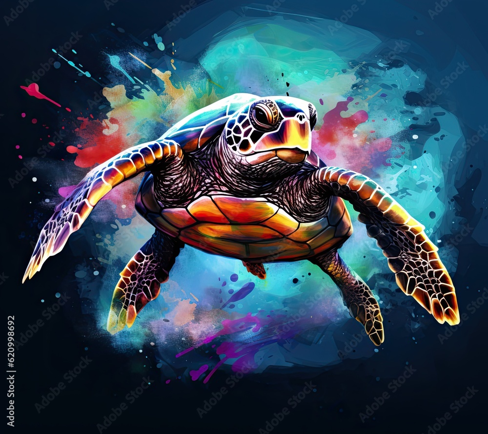 Painted sea turtle. Illustration AI Generative.