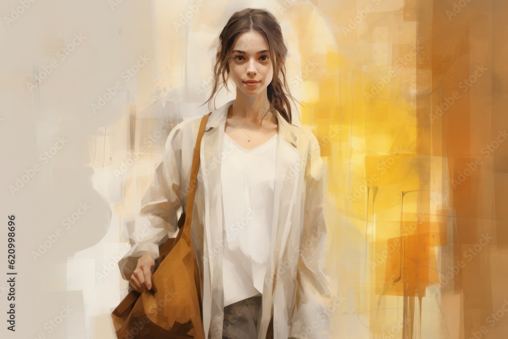 Fashion girl with bag. Illustration AI Generative.