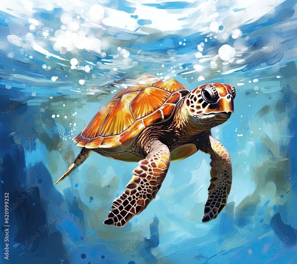 Painted sea turtle. Illustration AI Generative.