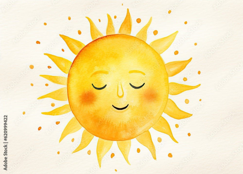 Cute watercolor sun. Illustration AI Generative