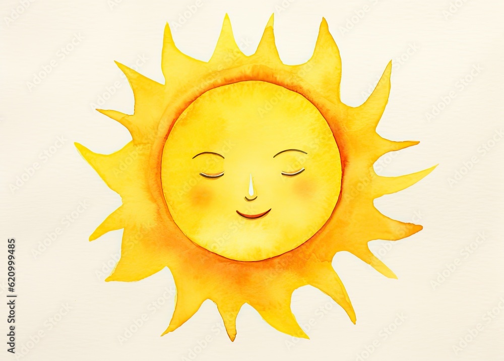 Cute watercolor sun. Illustration AI Generative