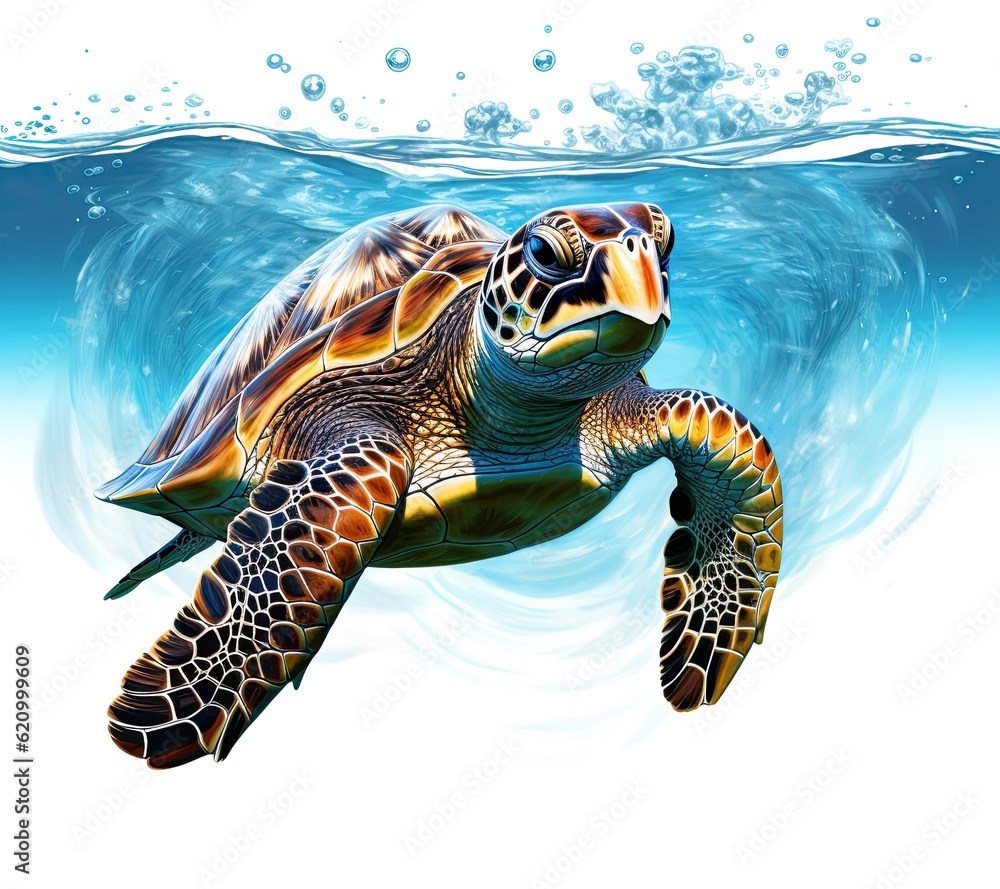 Painted sea turtle. Illustration AI Generative.