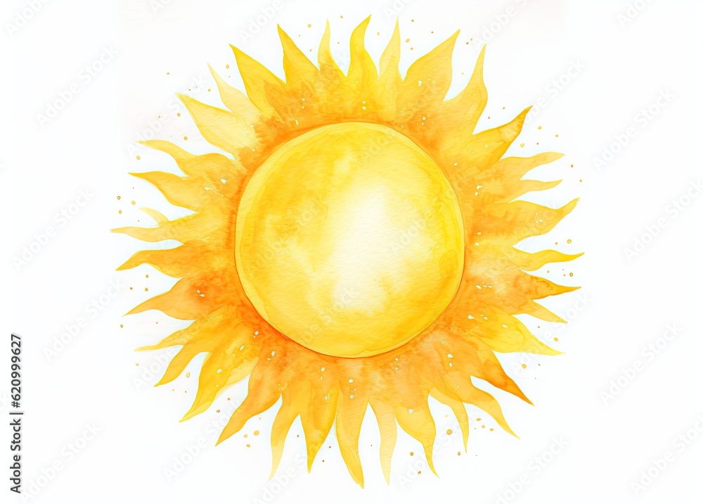 Cute watercolor sun. Illustration AI Generative