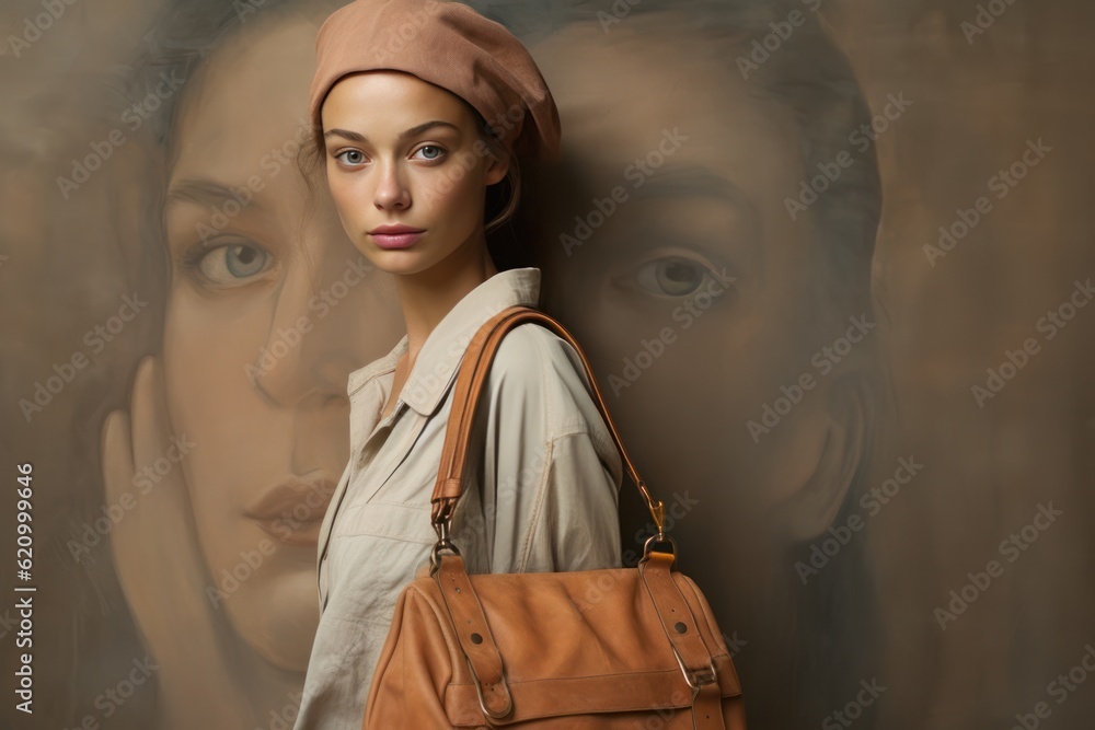 Fashion girl with bag. Illustration AI Generative.