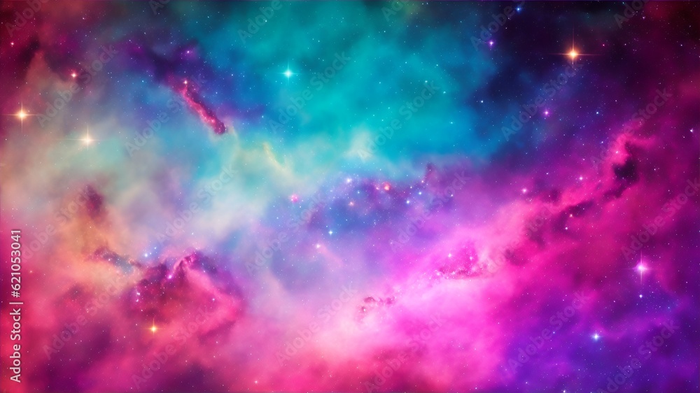 Space background with nebula, stars and bright light. AI generation