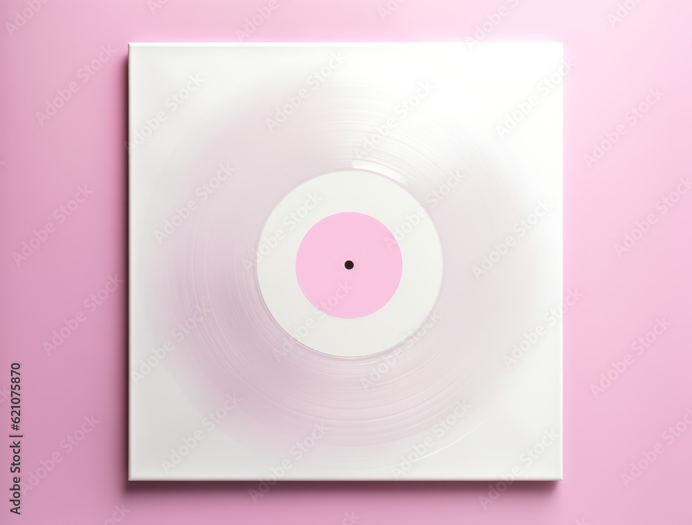 Vinyl record pink background. Illustration AI Generative.