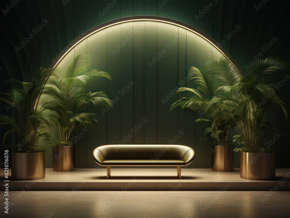 Bench placed in between plants Illustration AI Generative.