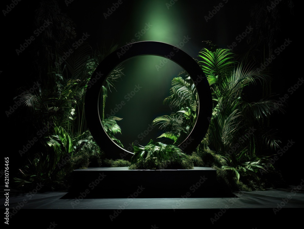 Tropical background with podium. Illustration AI Generative.