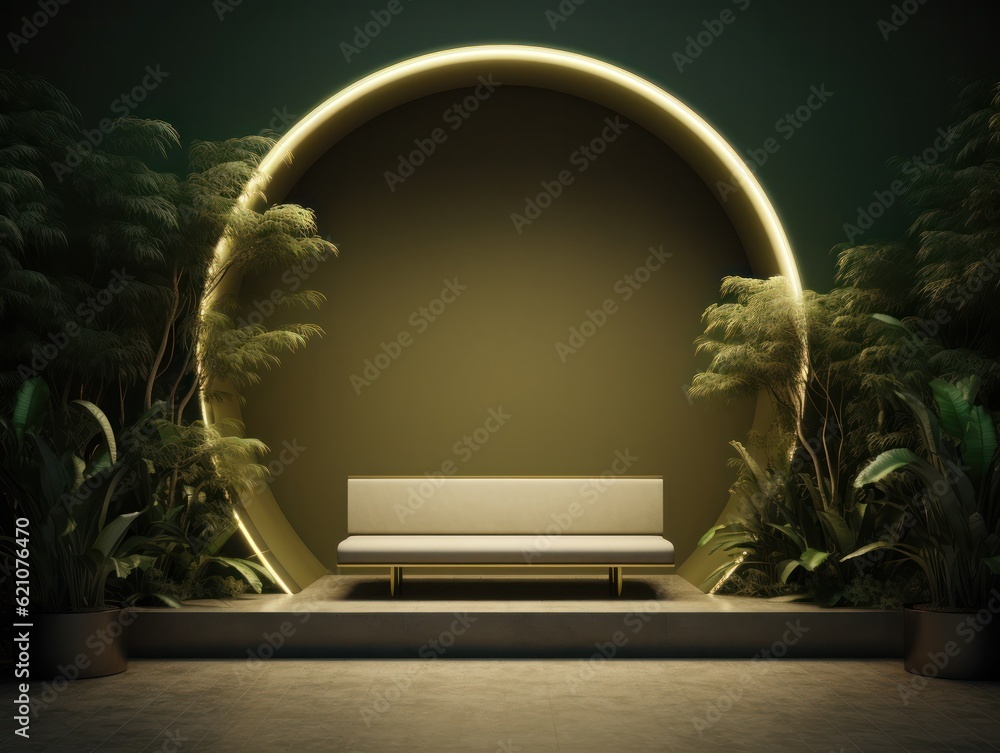 Bench placed in between plants Illustration AI Generative.