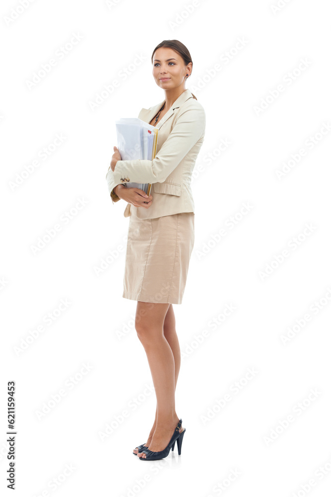 Paperwork, thinking and professional woman teacher with document isolated in a transparent or png ba