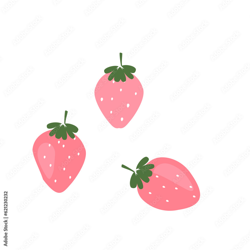 Strawberry with green leaves isolated on white background vector illustration. Cute fruit print.