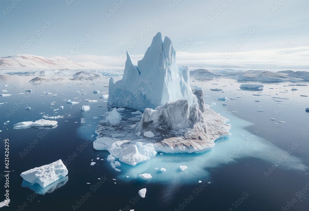 Drone View Over floating Big Iceberg on Greenland