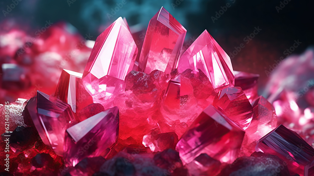 Amazing bright and shiny Rhodochrosit crystal cluster background. Jewel mineral detailed macro. Gene