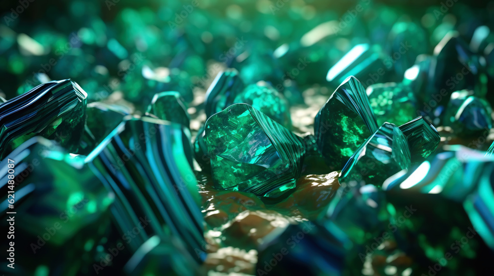 Amazing bright and shiny Malachite crystal cluster background. Jewel mineral detailed macro. Generat