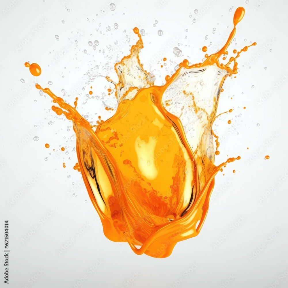 Orange color liquid splash on a white background.