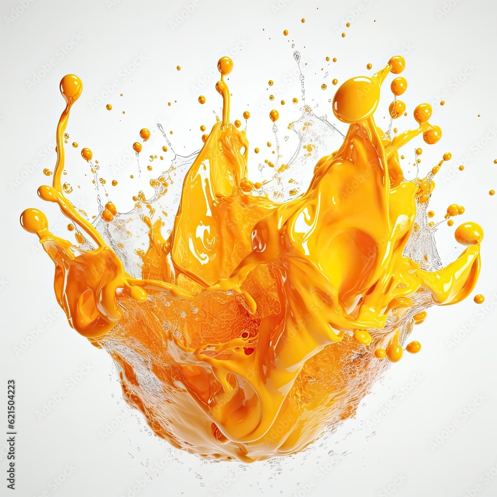 Orange color liquid splash on a white background.