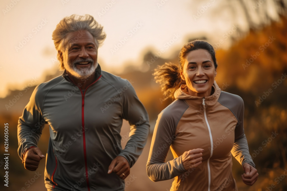 Couple of adults running on a morning, Human enhanced.