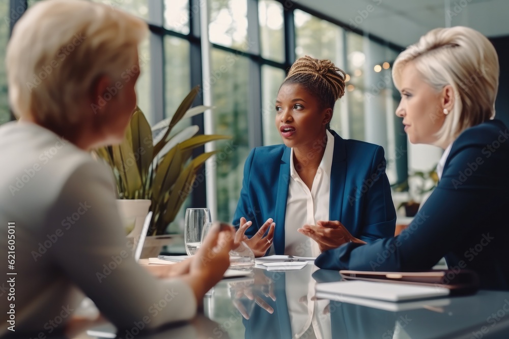 Women in discussion in business meeting for planning, communication and ideas, Teamwork, Multiracial