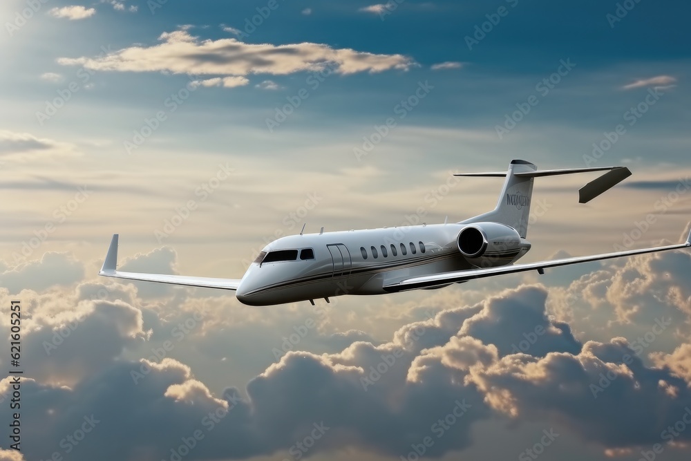 Private jet in flight, Air charter flight.